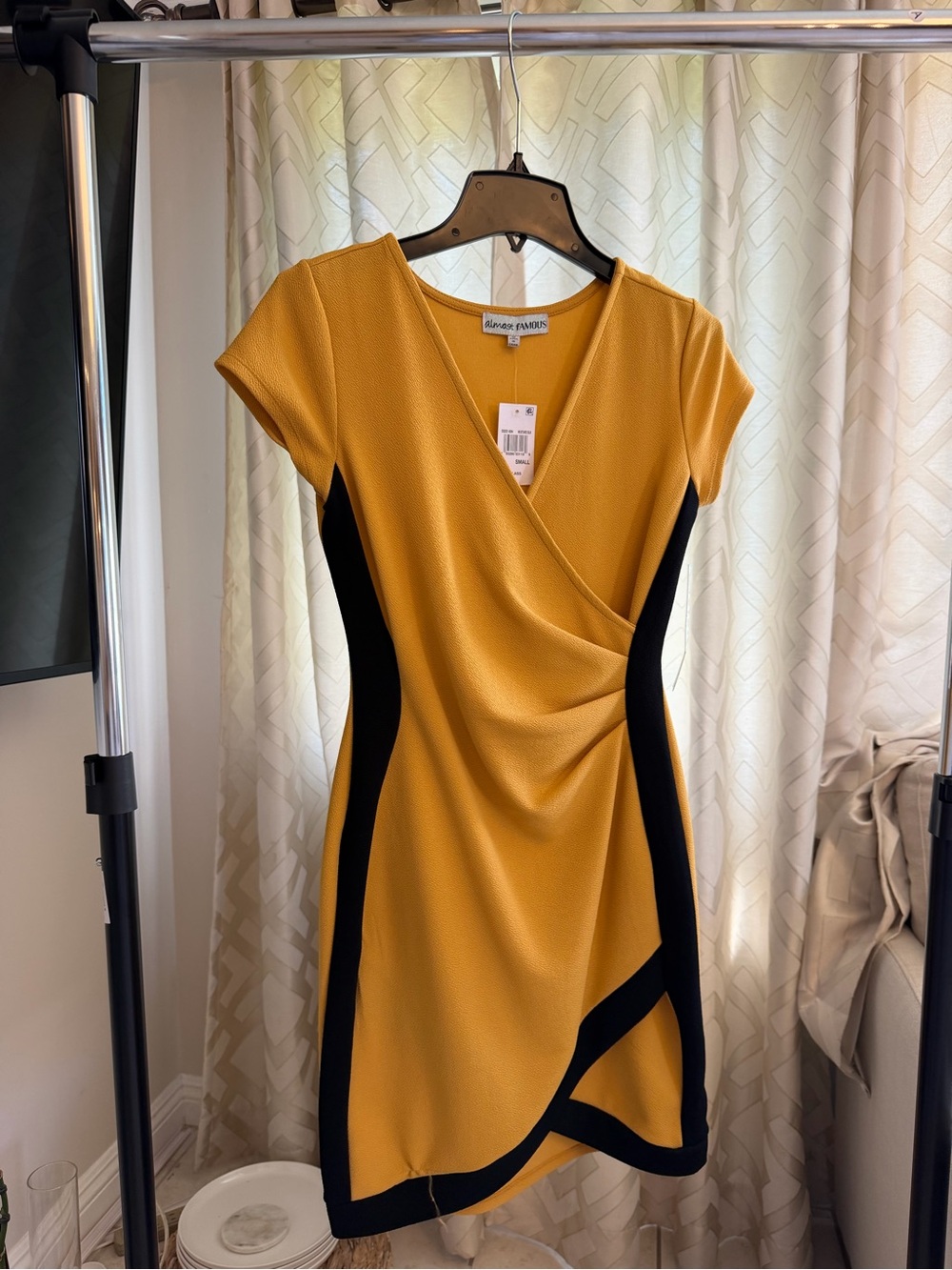 Almost Famous Mustard Midi Dress with Black Side Panels